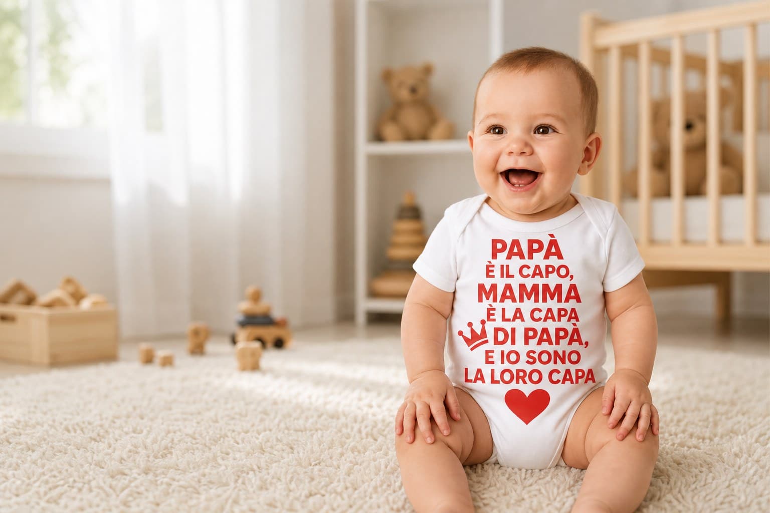 Neonata con body con scritta Papà è il capo